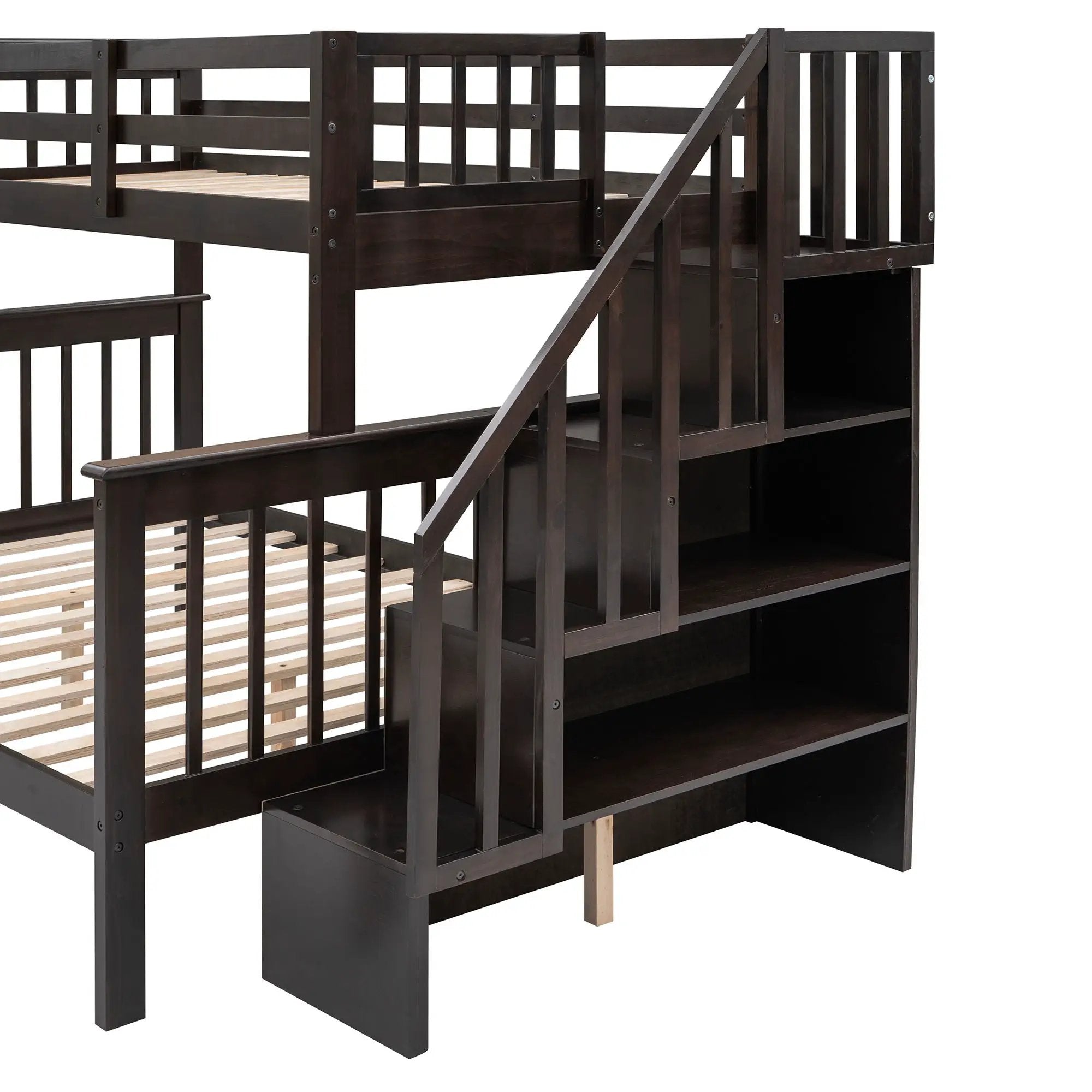 Stairway Bunk Bed With Storage And Guard Rail For Bedroom by HouseOfZazla