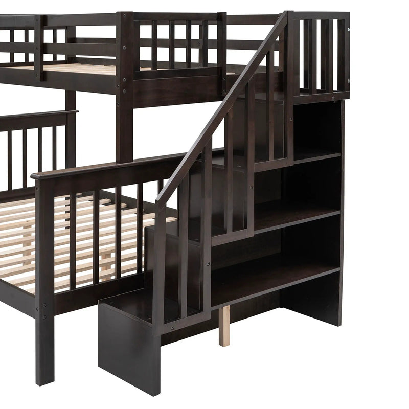 Stairway Bunk Bed With Storage And Guard Rail For Bedroom by HouseOfZazla