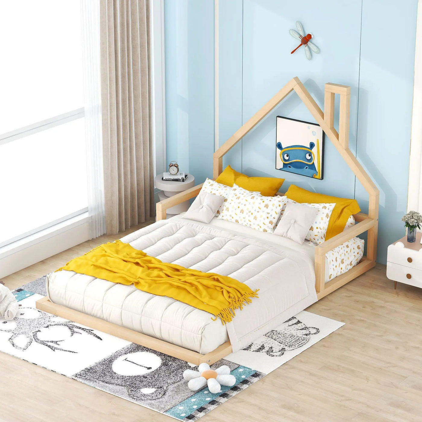 Elegant Floor Bed With House Shaped Headboard by HouseOfZazla