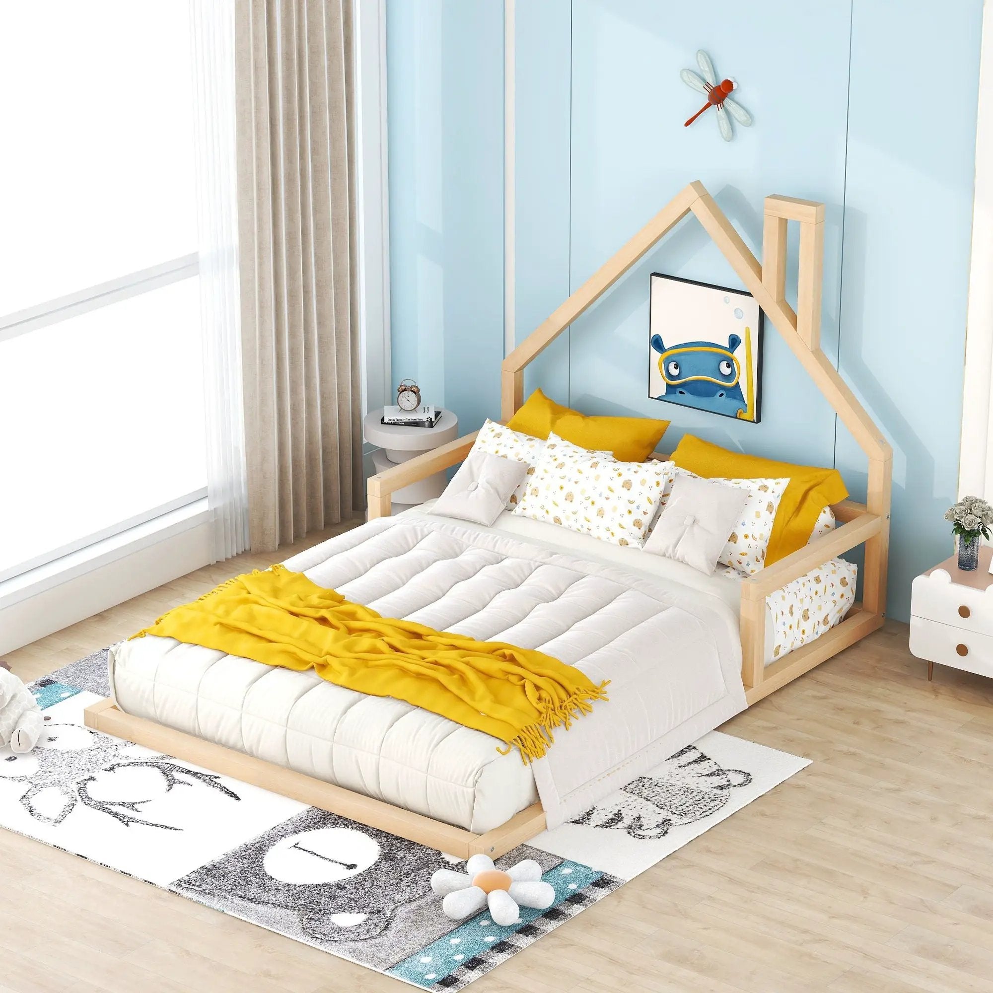 Elegant Floor Bed With House Shaped Headboard by Unique Piece Furniture