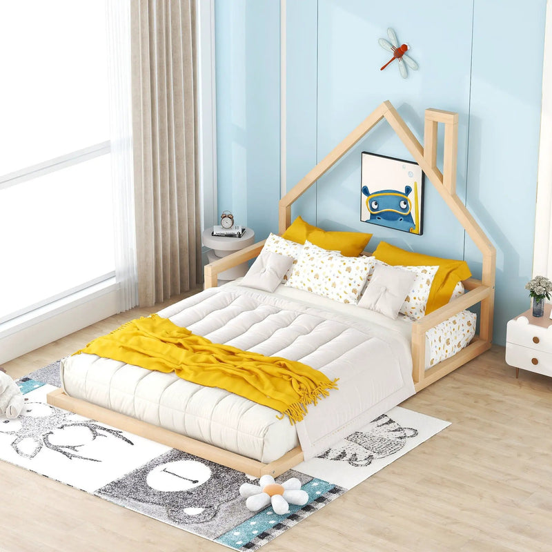Elegant Floor Bed With House Shaped Headboard