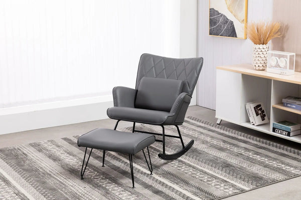 Rocking Accent Chair With Lumbar Pillow And Ottoman