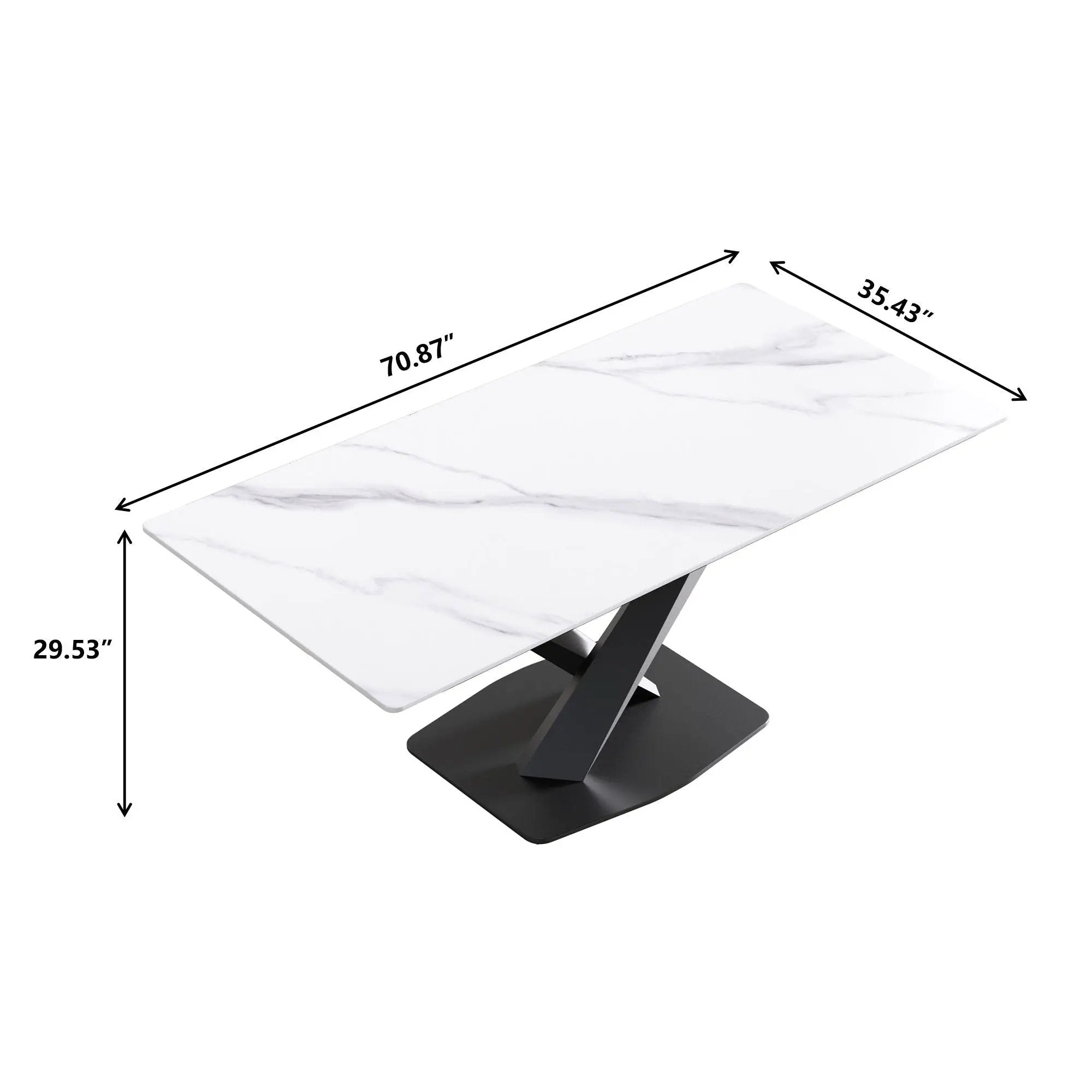 Modern Artificial Stone Straight Edge Metal X Leg Dining Table, 6 People by HouseOfZazla