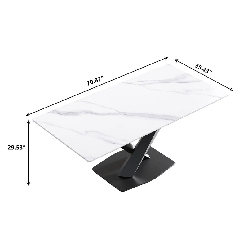 Modern Artificial Stone Straight Edge Metal X Leg Dining Table, 6 People by HouseOfZazla
