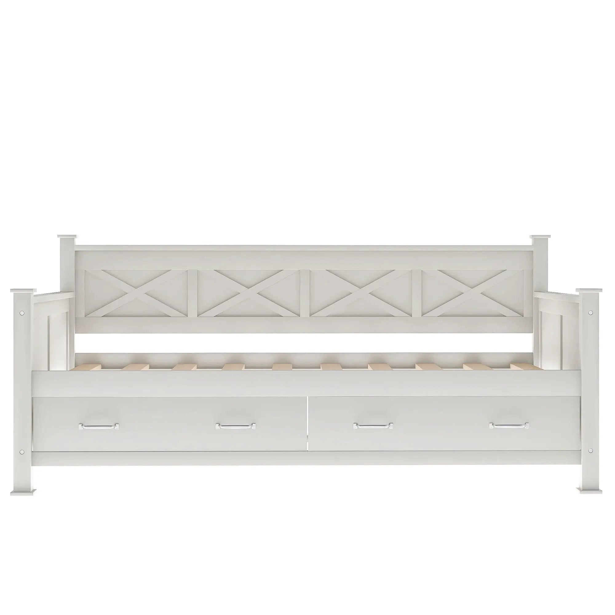 Modern Daybed With 2 Large Drawers, X Shaped Frame