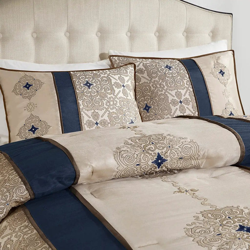King 7 Piece Jacquard Comforter Set with Throw Pillows by HouseOfZazla