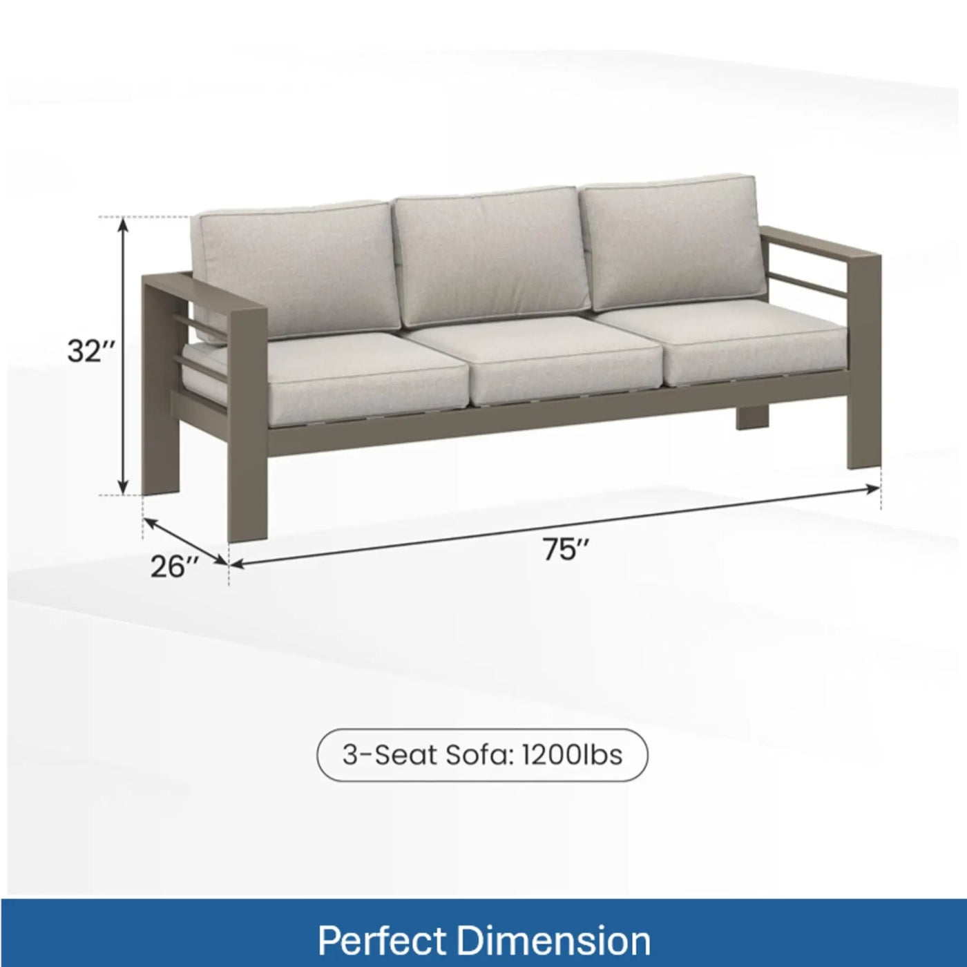 All-Weather Patio Sofa With Cushions, 3 Seat Outdoor Couch by HouseOfZazla