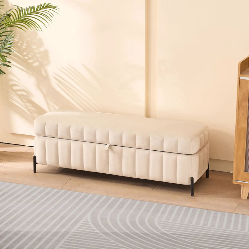 Wide Upholstered Storage Soft Bench Ottoman With Metal Legs by Unique Piece Furniture