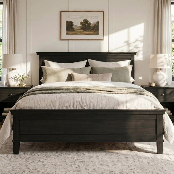 Mid-Century Modern Wood Platform Bed Frame with Headboard