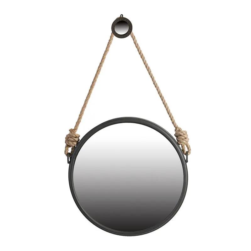 Handsome Cleveland Mirror With Rope Strap Contemporary Design Circle Mirror With Round Metal Frame For Wall Decor by HouseOfZazla