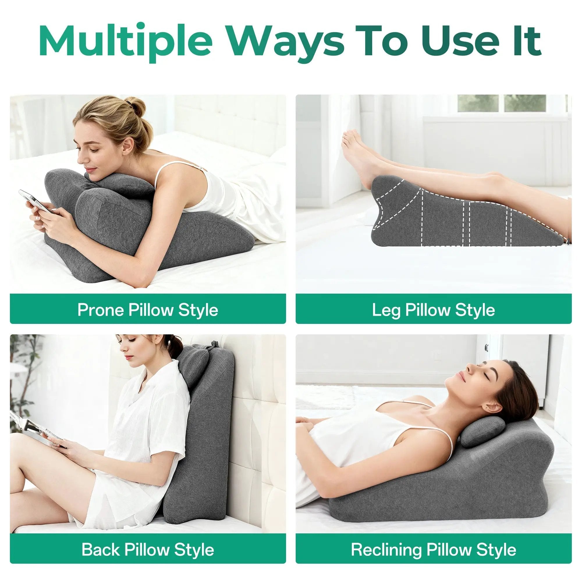 Ergonomic Spinal Posture Support & Multi-Functional Bed Pillow - Grey by HouseOfZazla
