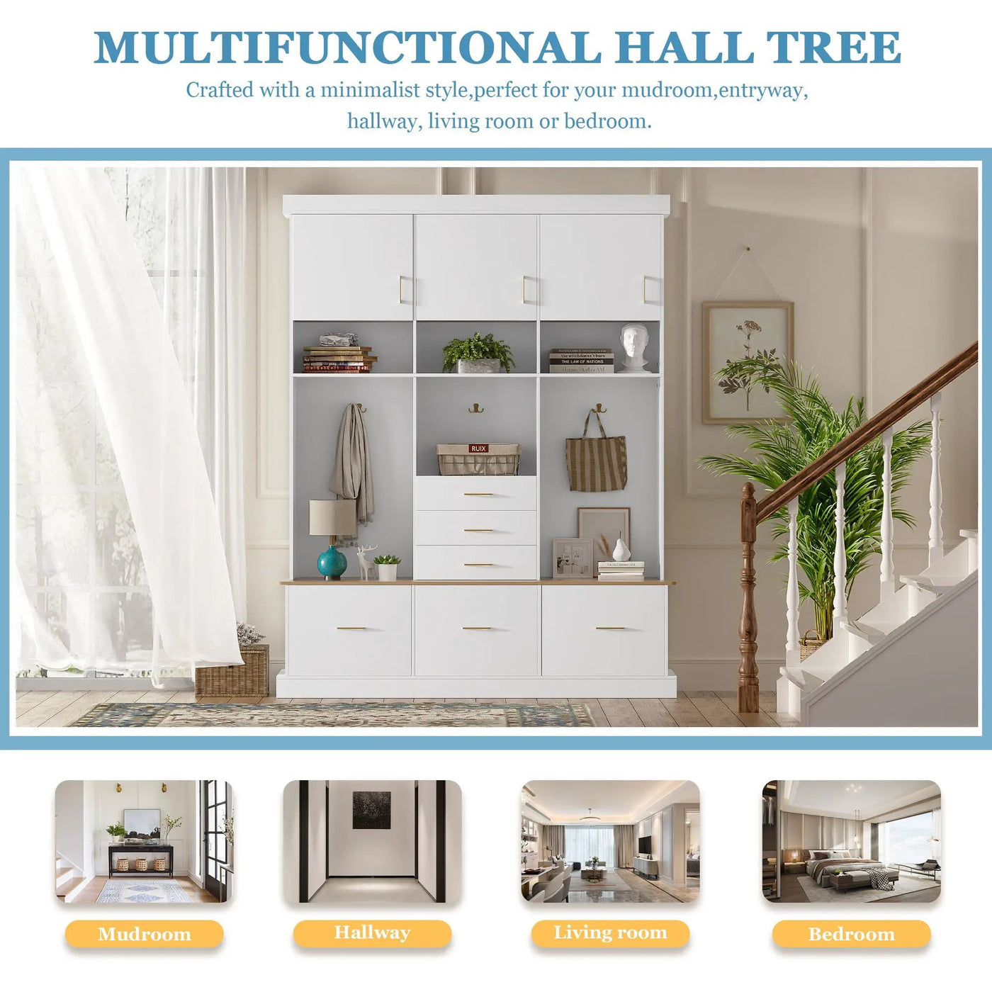 Entryway Hall Tree With Bench And Storage, 5 In 1 Coat Rack by HouseOfZazla