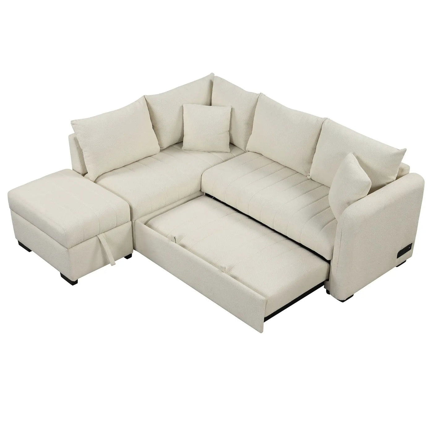 L-Shaped Sectional Pull Out Sofa Bed Sleeper Sofa With Two USB Ports, Two Power Sockets And A Movable Storage Ottoman by HouseOfZazla
