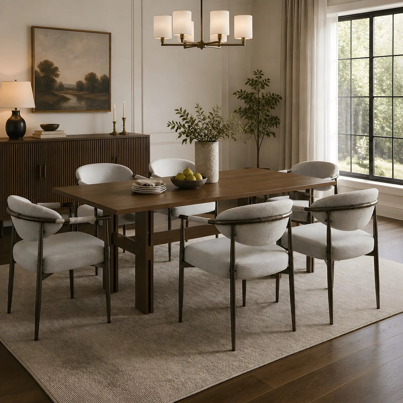 7 Pieces Modern Oval Dining Set, Rustic Farmhouse Solid Wood Kitchen Table Set for 6 by HouseOfZazla
