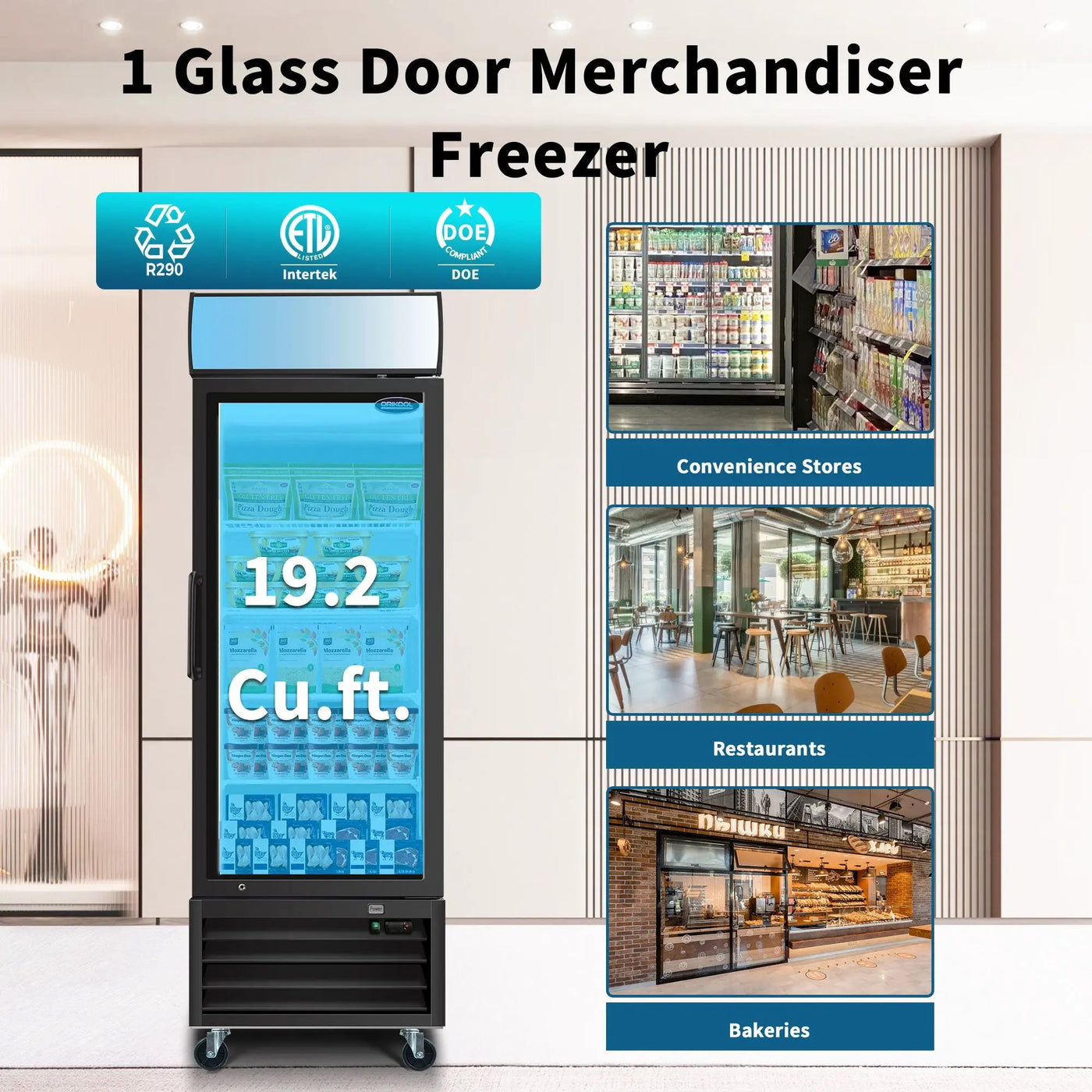 Glass Door Merchandiser Freezer Swing Door Commercial Reach-In Display Freezers With LED Top Panel Upright Freeze Storage by HouseOfZazla