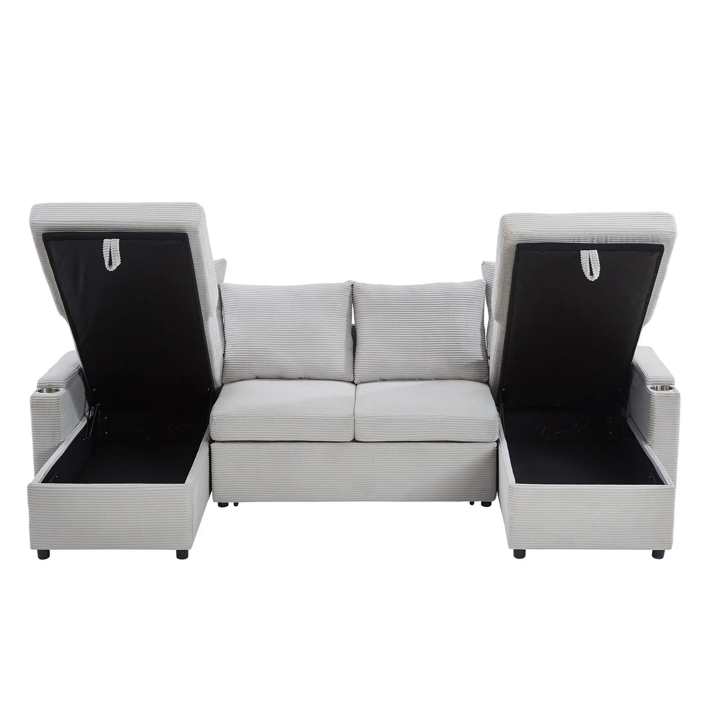 U Shaped Sectional Sofa Bed With Storage Chaise Lounges, USB Ports, And Cup Holders by Unique Piece Furniture