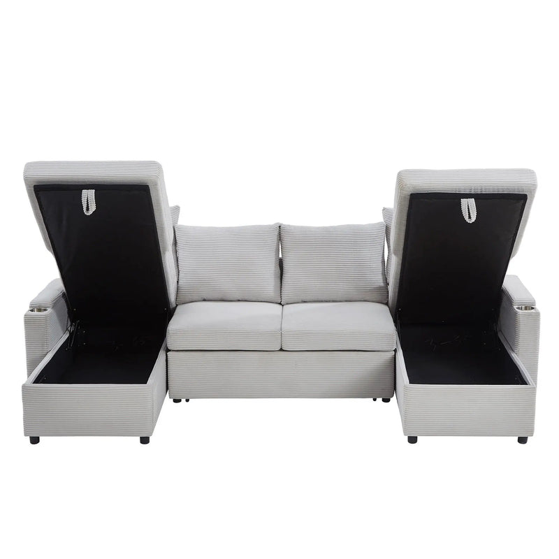 U Shaped Sectional Sofa Bed With Storage Chaise Lounges, USB Ports, And Cup Holders by Unique Piece Furniture