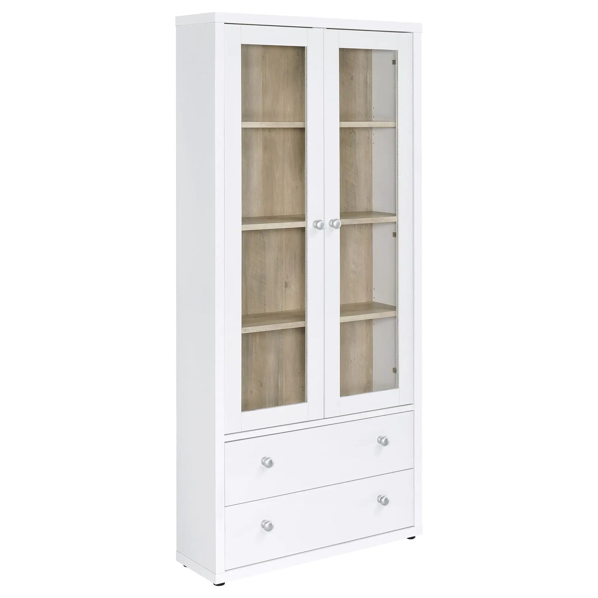 Hawthorne 4-shelf Glass Door Tall Cabinet with Drawers White by Unique Piece Furniture