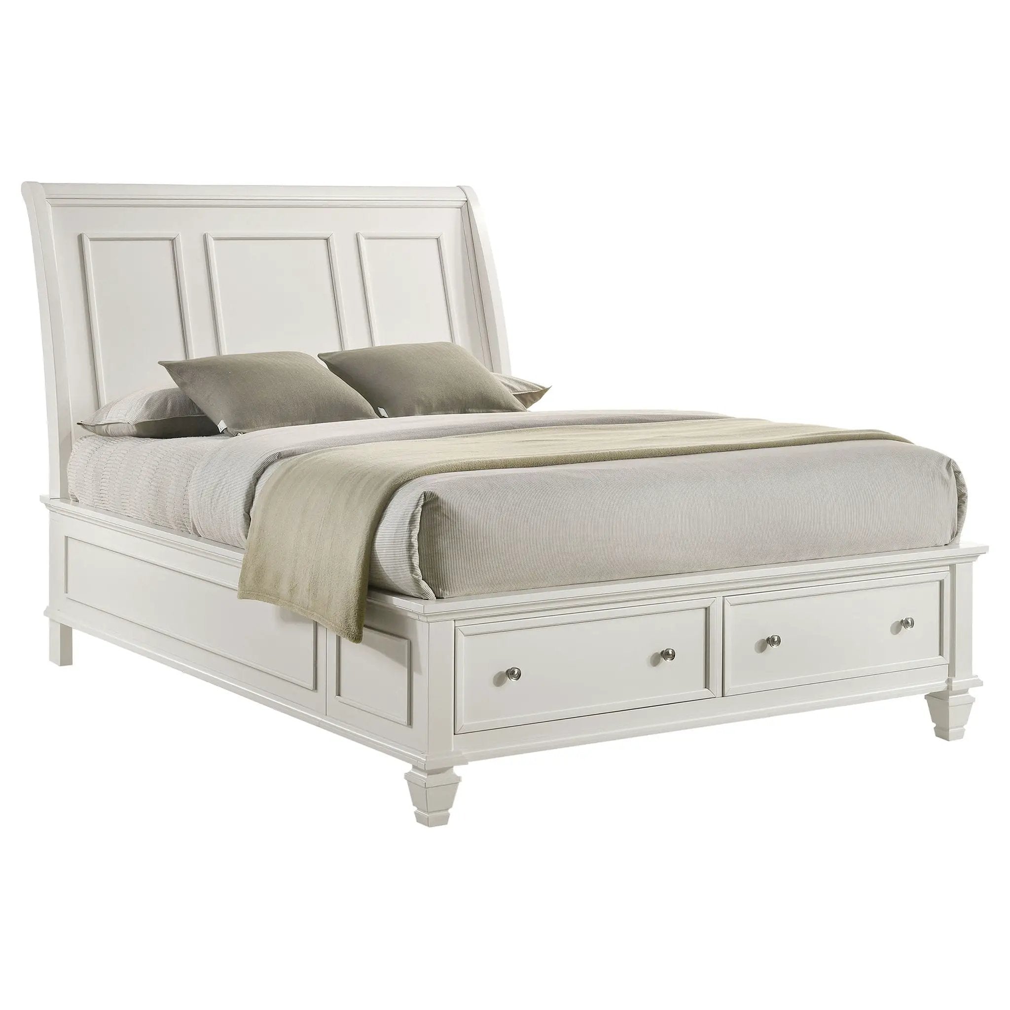 Sandy Beach Wood Queen Storage Panel Bed Cream White by Unique Piece Furniture