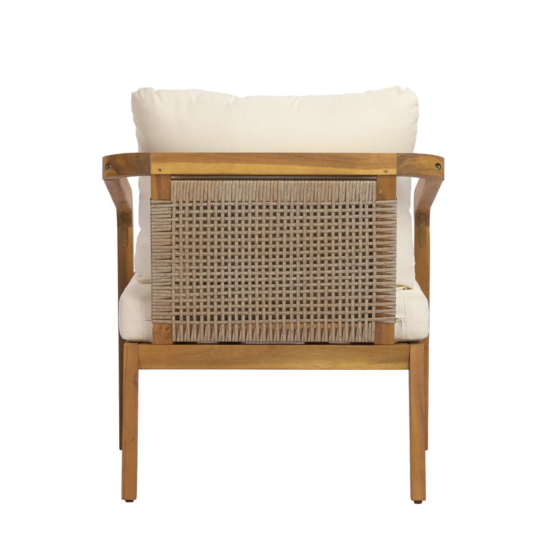Acacia Wood Outdoor Patio Club Chair with PE Wicker Backrest & Cushions (Set of 2) by HouseOfZazla