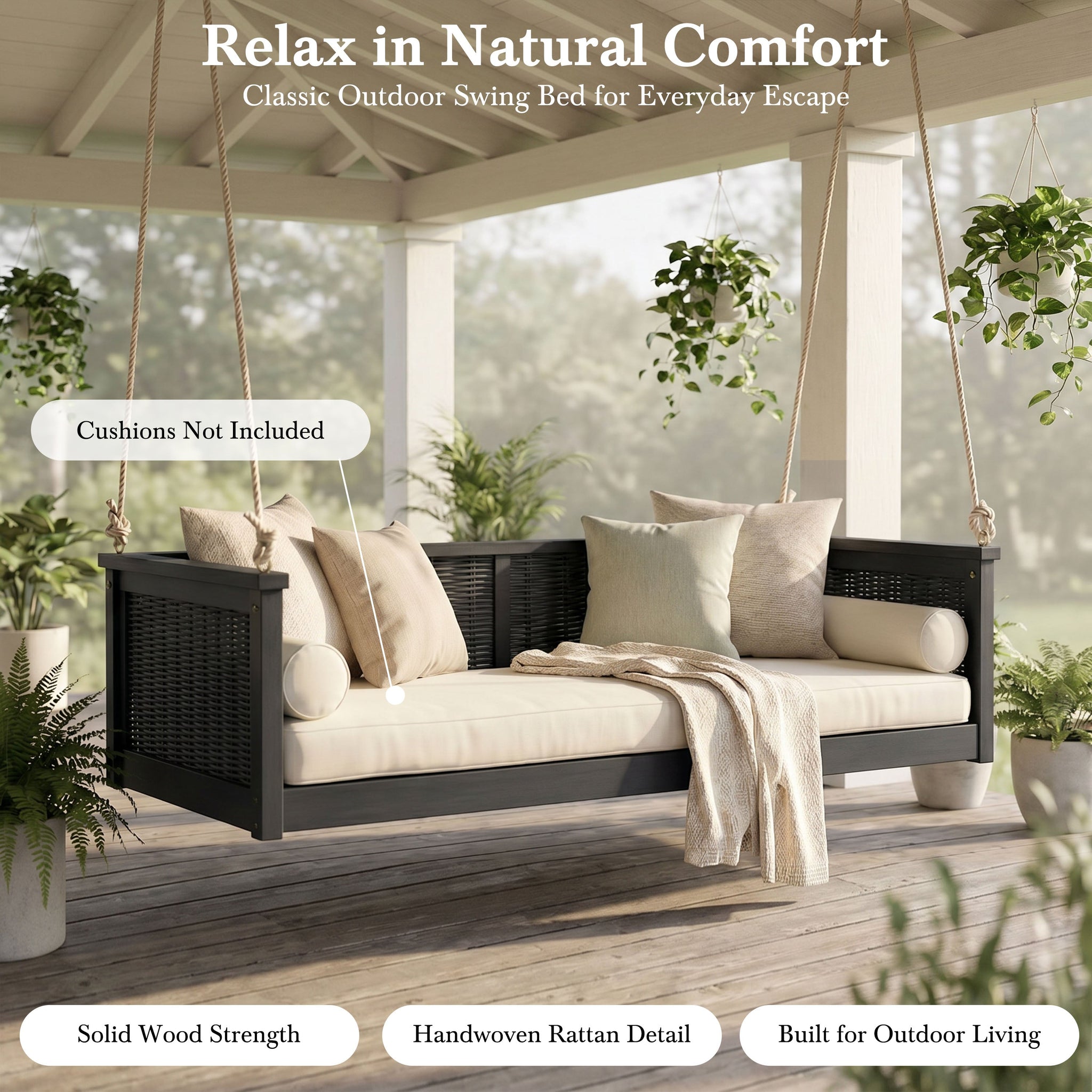 TOPMAX Outdoor Classic Solid Wood Twin Size Swing Bed by HouseOfZazla