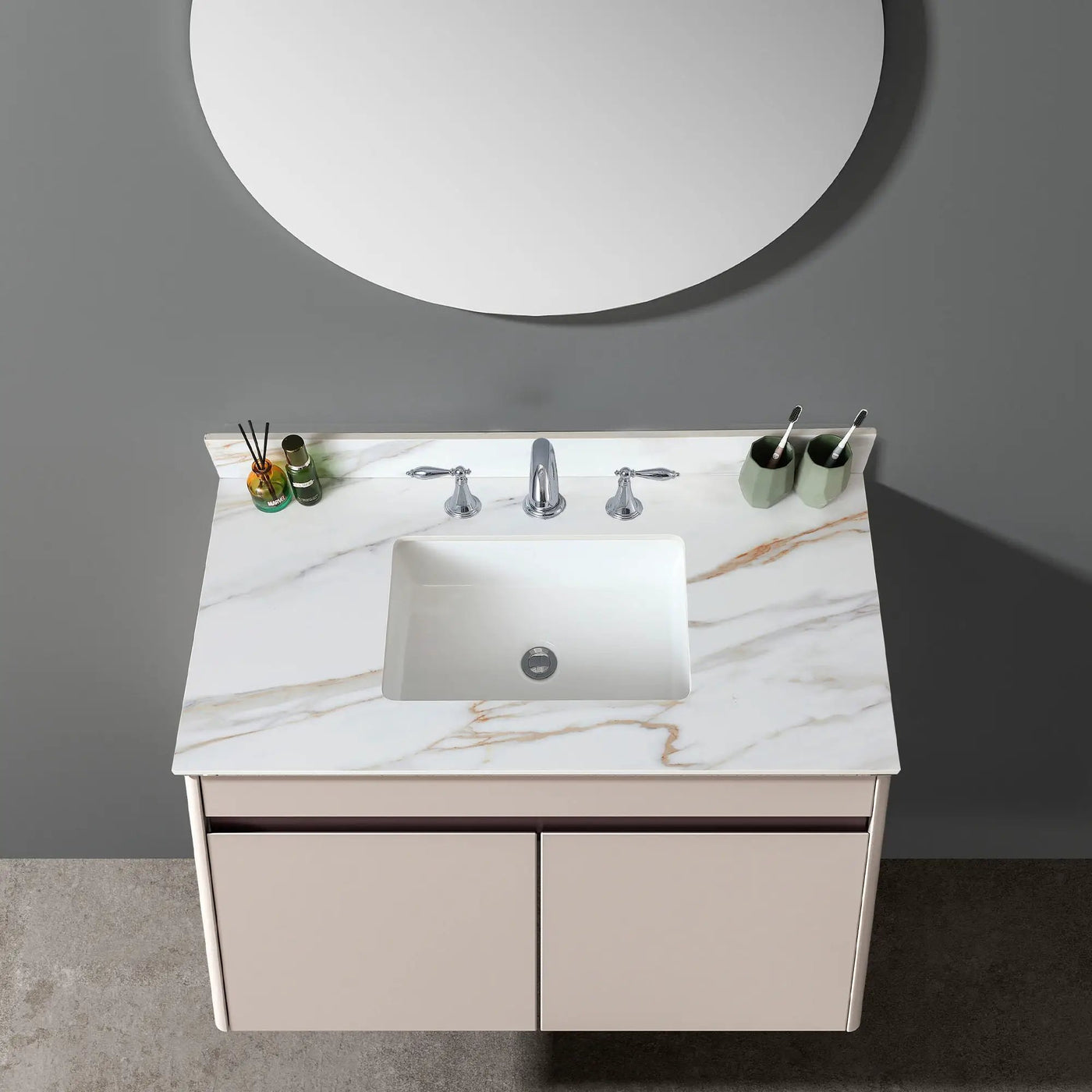 Vanity Top With Undermount Sink And Backsplash, Sintered Stone by HouseOfZazla