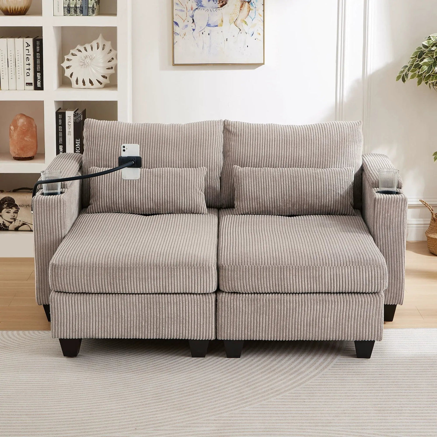 Convertible Chaise Lounge Sofa Chair With USB Ports, Cup Holders, Phone Holder And Storage by HouseOfZazla