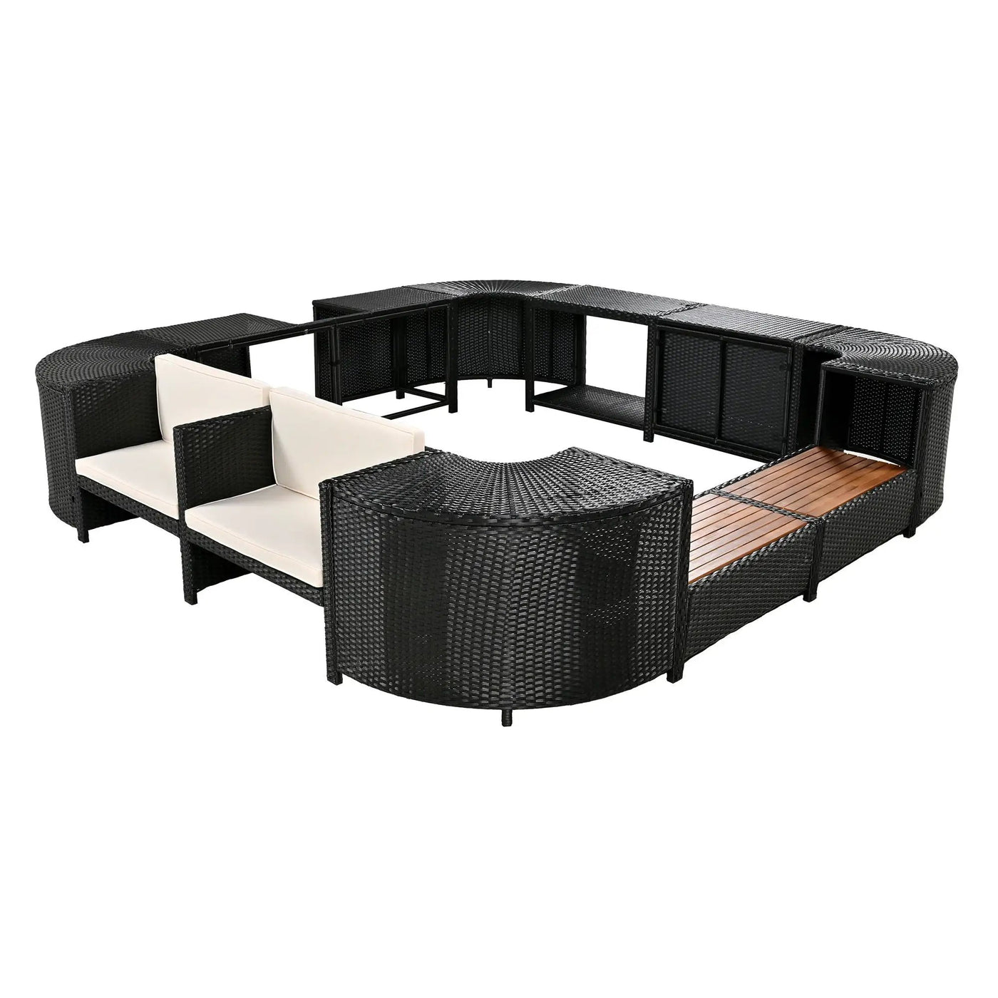 Spa Surround Spa Frame Quadrilateral Outdoor Rattan Sectional Sofa Set With Mini Sofa, Wooden Seats And Storage Spaces by HouseOfZazla