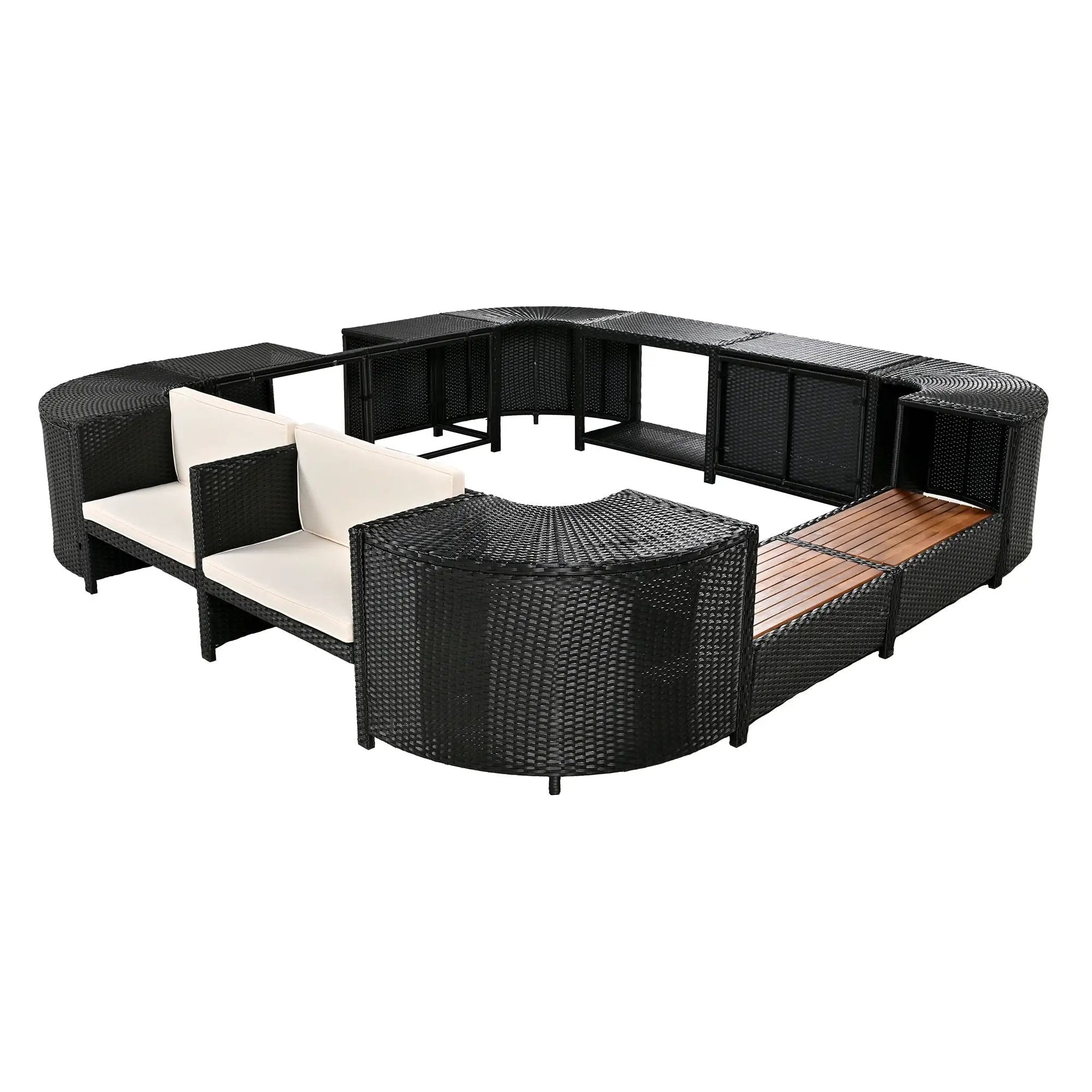 Spa Surround Spa Frame Quadrilateral Outdoor Rattan Sectional Sofa Set With Mini Sofa, Wooden Seats And Storage Spaces by HouseOfZazla