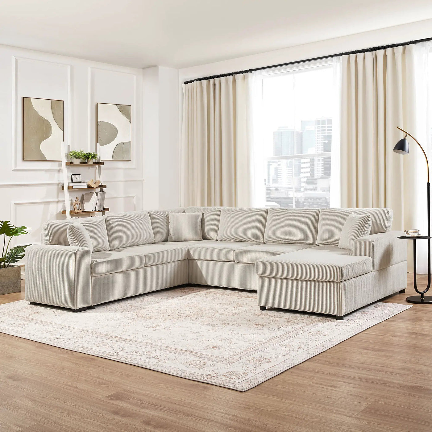 Oversized Sectional U-Shaped Sofa With Chaise Lounge And Three Soft Throw Pillows by HouseOfZazla