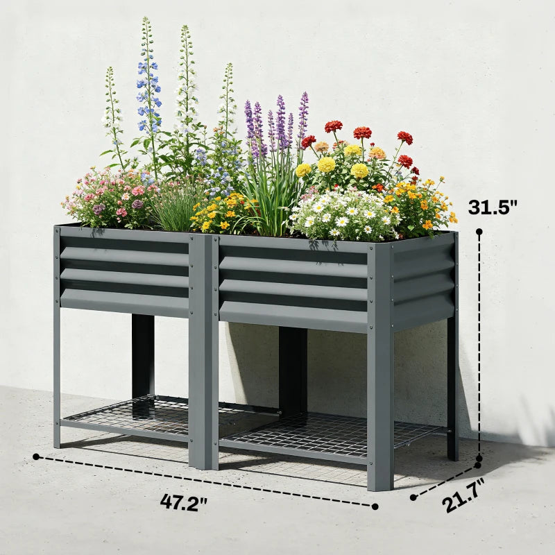 Elevated Steel Patio Planter Box with Bottom Shelf - Dark Gray, photo 8 of 9