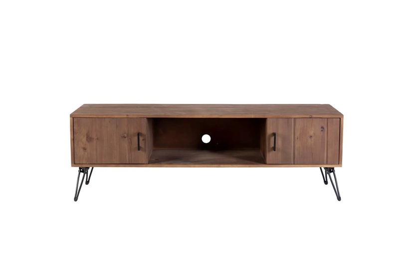 Industrial Style Reclaimed Wood Media TV Stand With Storage Cabinet For Living Media Room - Natural by HouseOfZazla