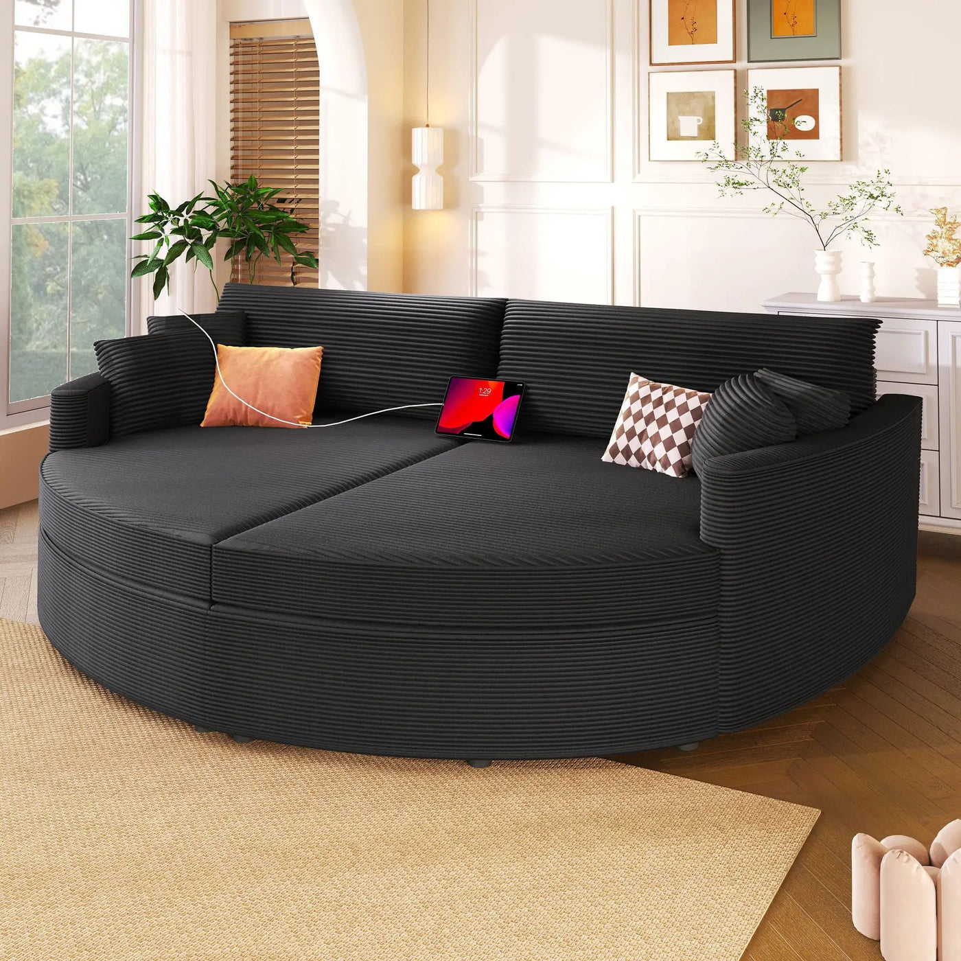 Oversized Double Chaise Lounge Sofa With USB Ports by HouseOfZazla