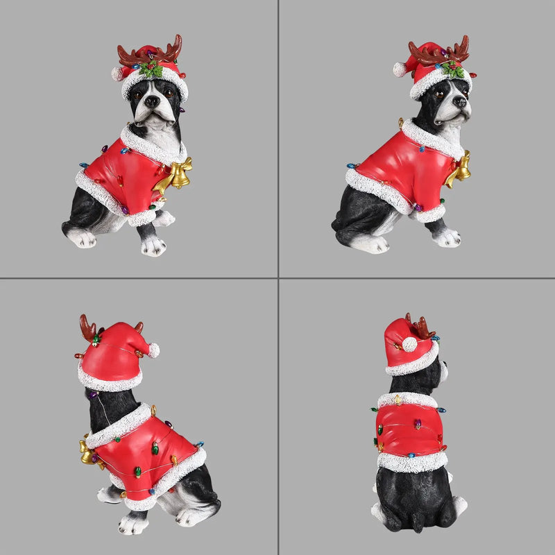 Christmas Boston Terrier Statue, Holiday Dog Figurine in Santa Outfit by HouseOfZazla