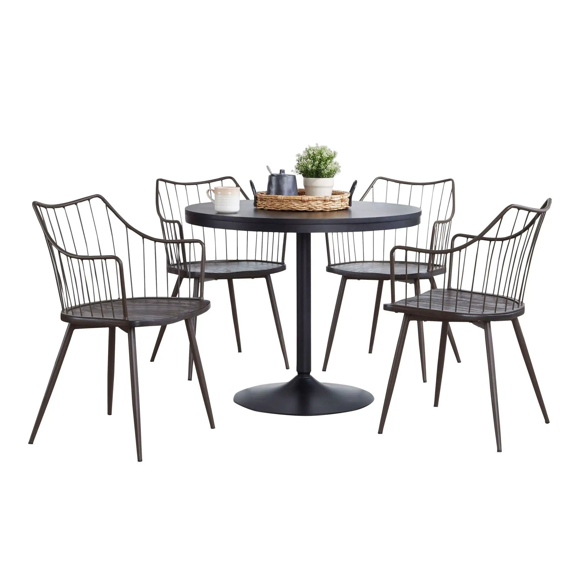Dakota Winston - 5 Piece Contemporary Dining Set - Black / Brown / Dark Walnut by HouseOfZazla