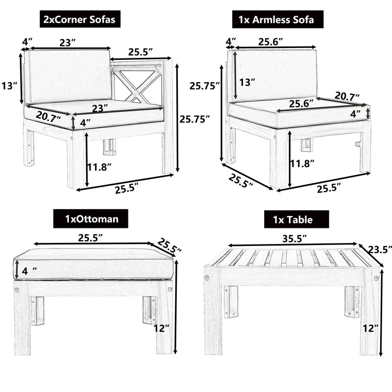 Topmax Outdoor Patio Wood 5-Piece Sectional Sofa Seating Group Set by HouseOfZazla