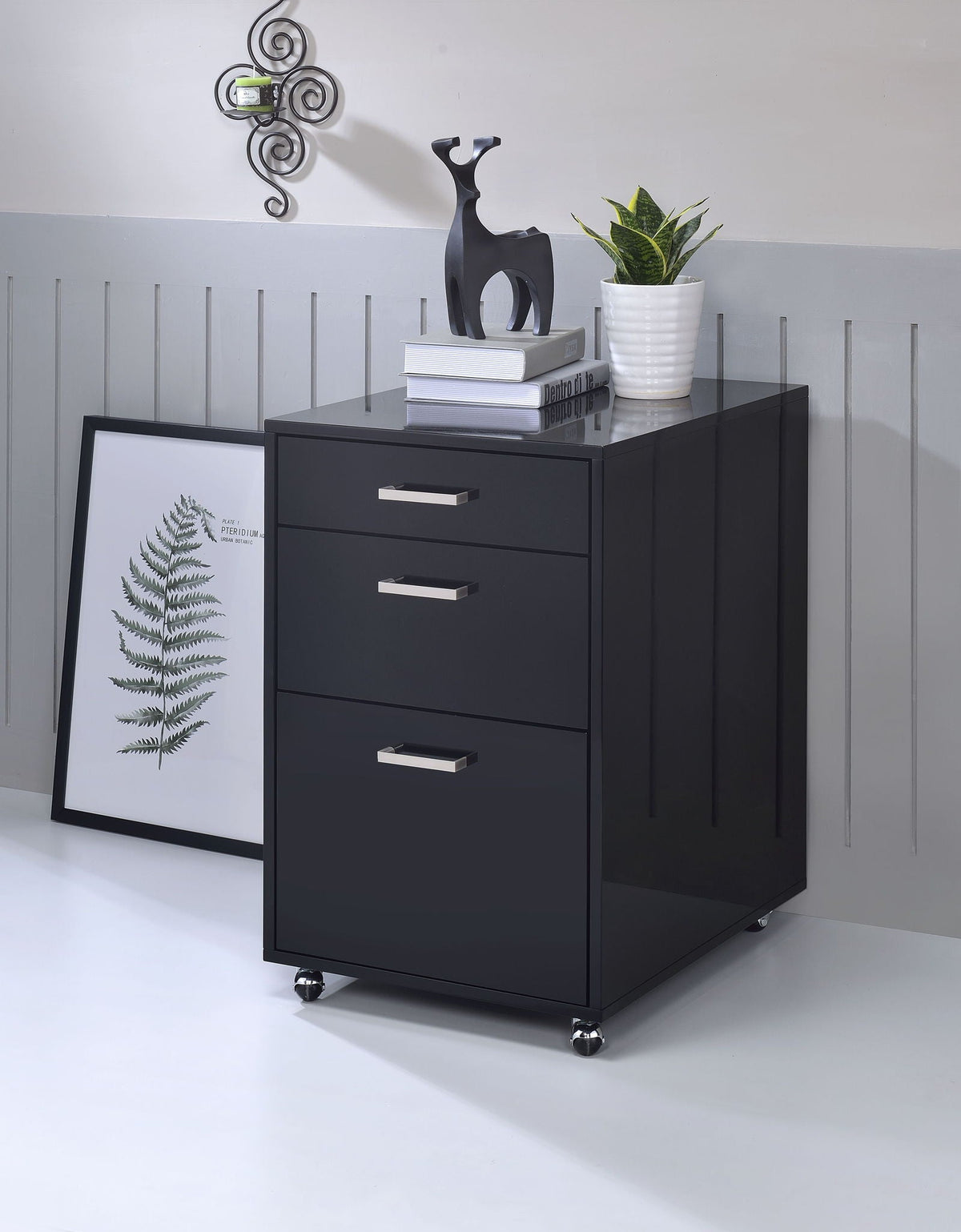 High Gloss Filing Cabinet with Fully Assembled Construction - White or Black