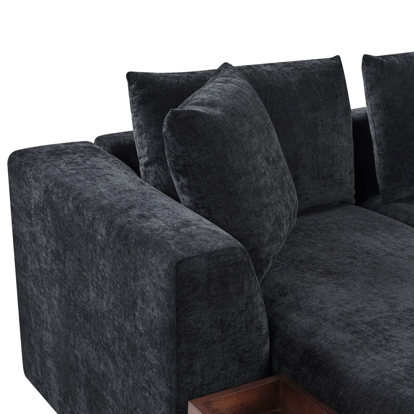Modern L Shaped Sectional Sofa With Upholstery And Wooden Storage by HouseOfZazla