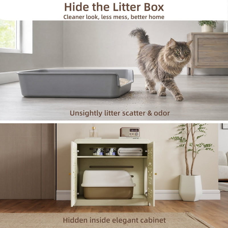 Antique White Pet Litter Box Cabinet with Ventilation - Engineered Wood, photo 7 of 10