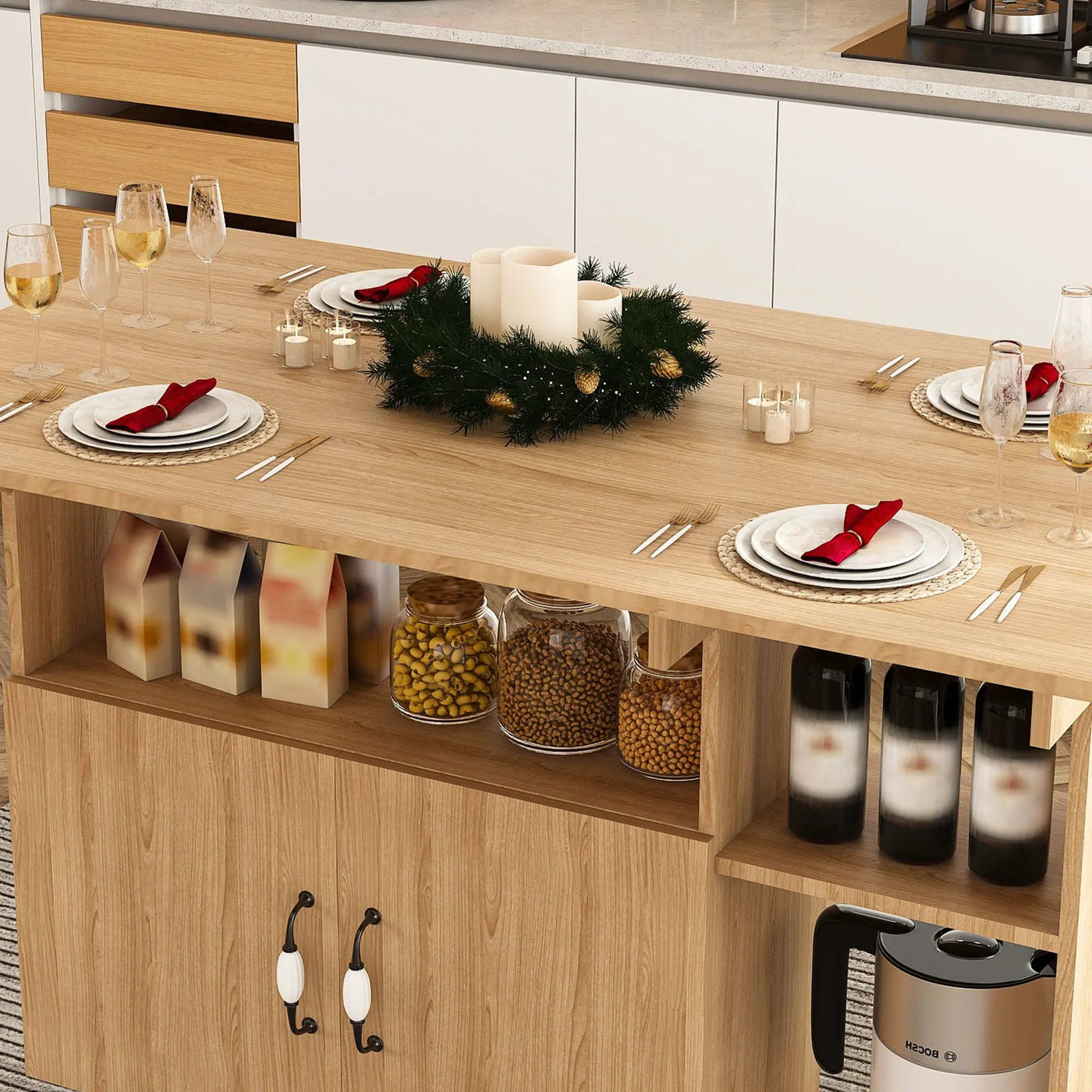 Multi Functional Folding Table With Storage Shelves And Wheels by Unique Piece Furniture