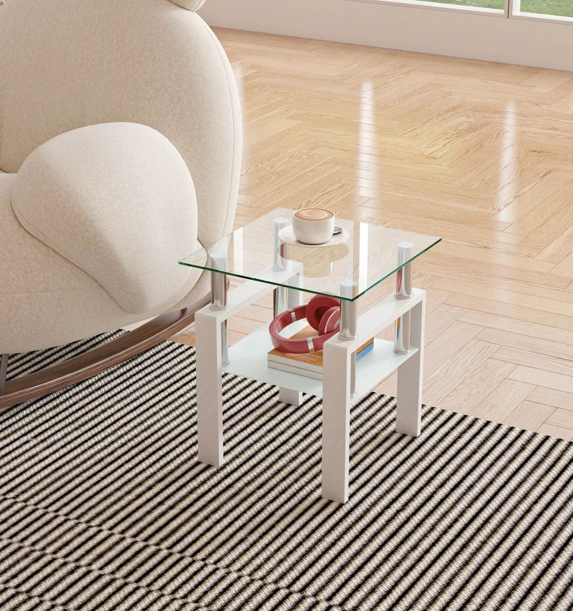 Modern Tempered Glass Tea Table, End Square Table For Living Room by Unique Piece Furniture