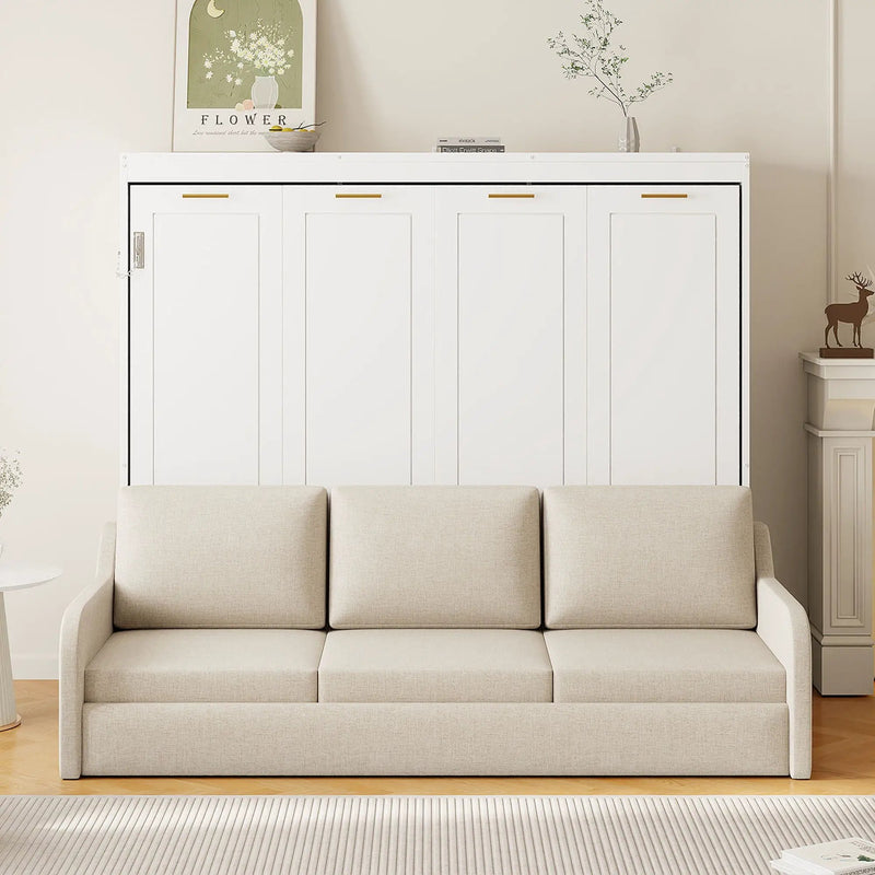 Murphy Cabinet Bed With Folding Sofa, Built In Storage Shelves And LED Light by Unique Piece Furniture