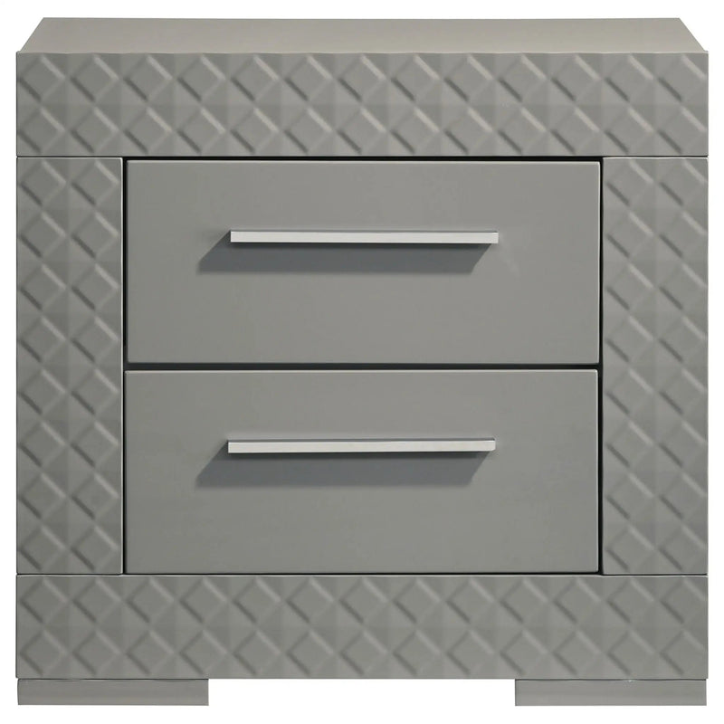 Ives 2-drawer Nightstand Bedside Table Grey High Gloss by Unique Piece Furniture