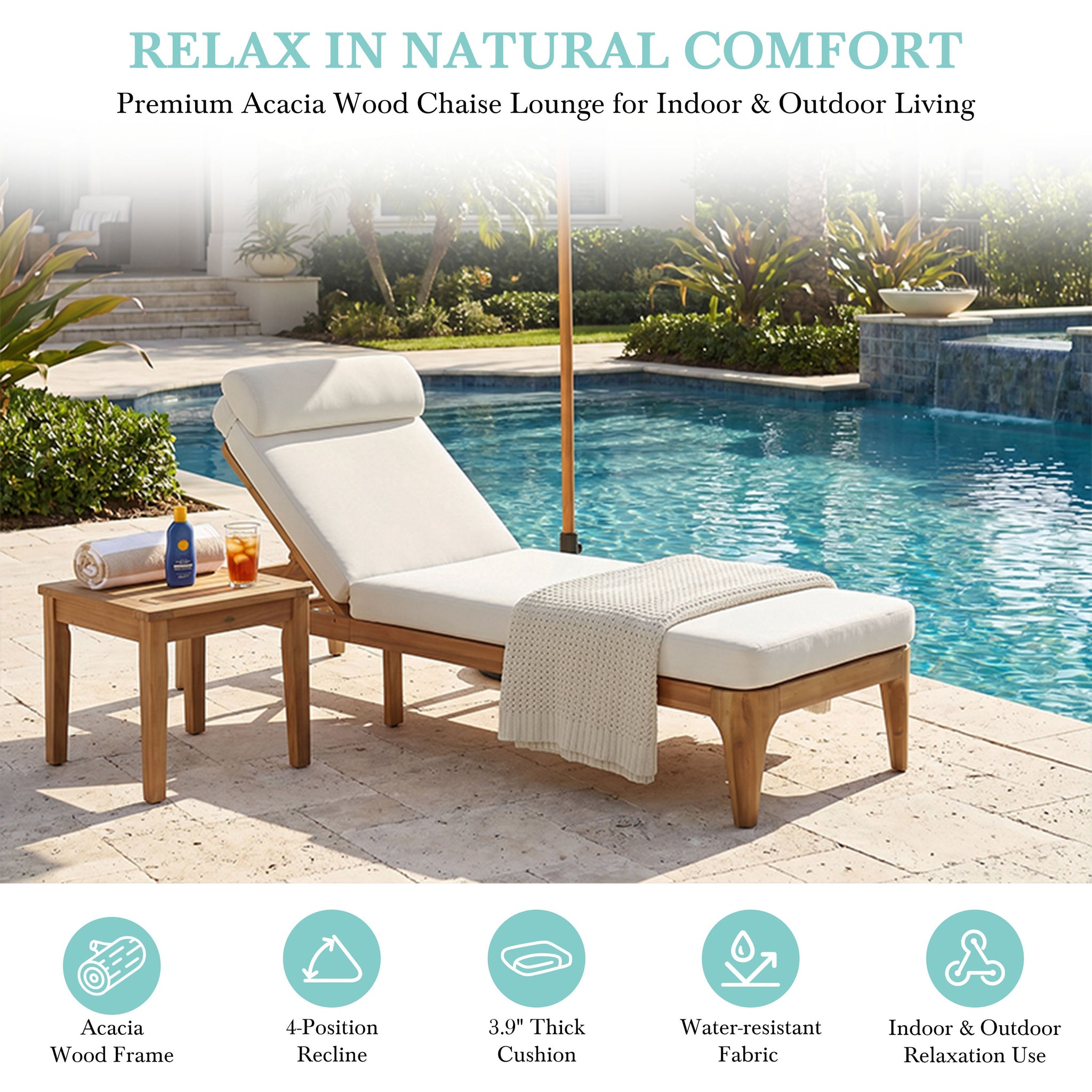 TOPMAX Acacia Wood Chaise Lounge by HouseOfZazla