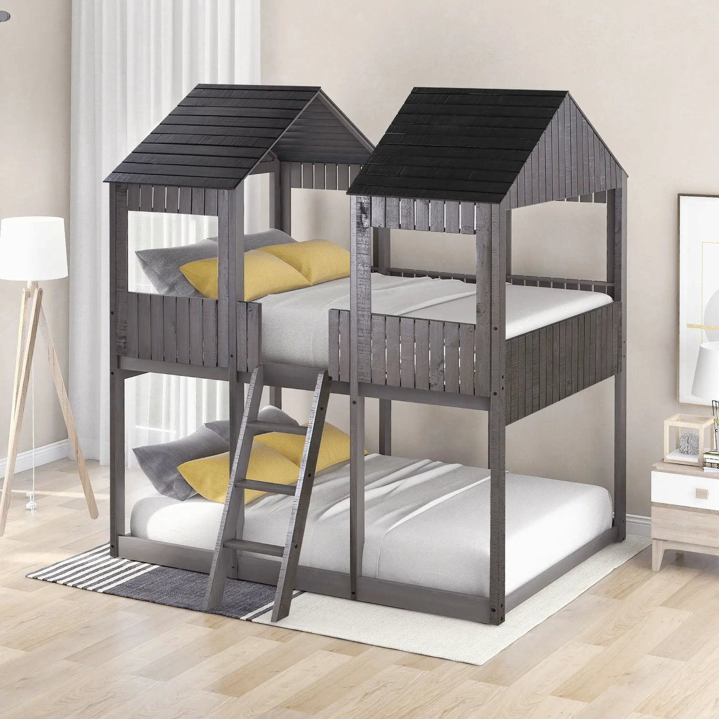 Bunk Bed With Roof, Window, Guardrail, Ladder by Unique Piece Furniture
