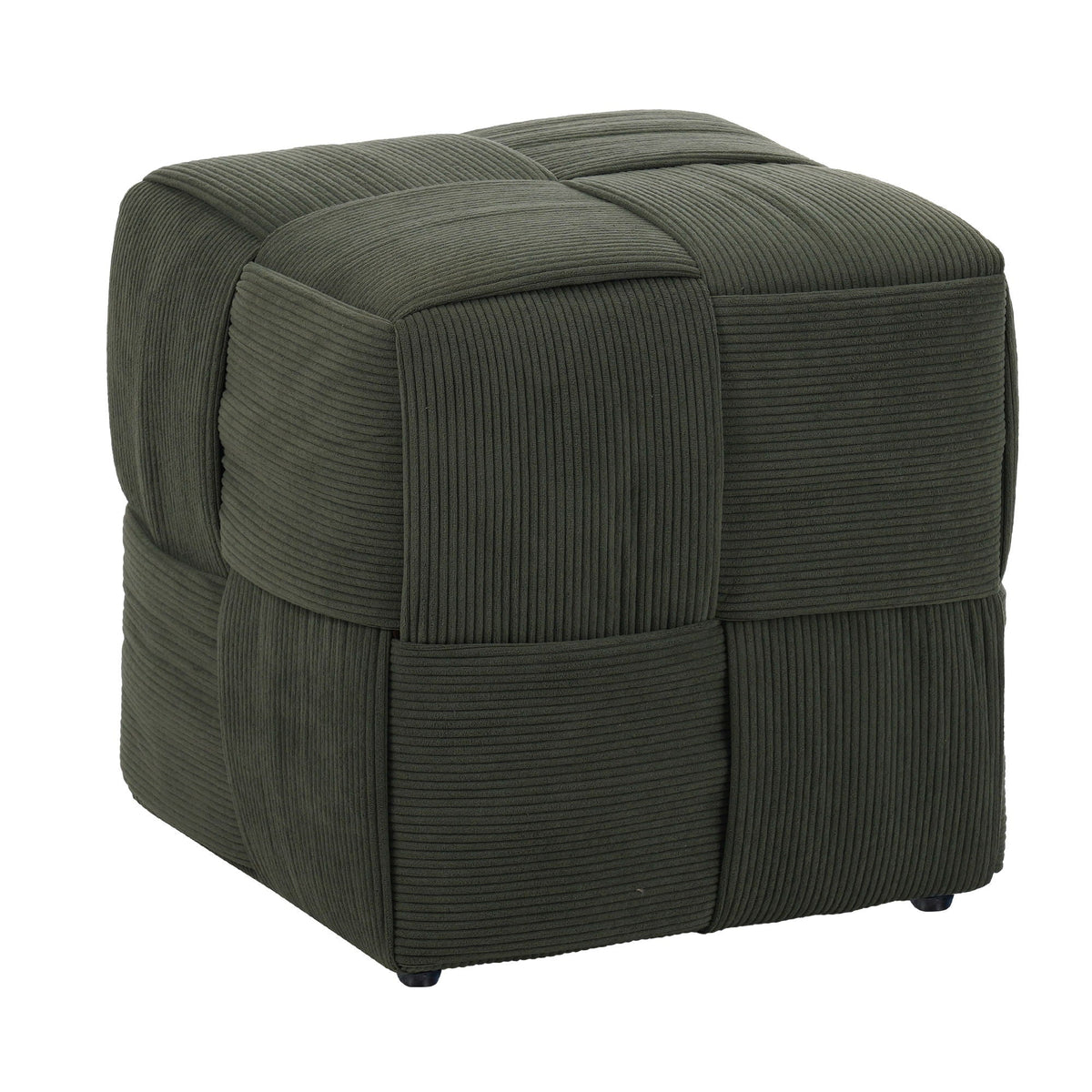 Square Ottoman Foot Rest with Woven Corduroy Design - Fabric, photo 2 of 12