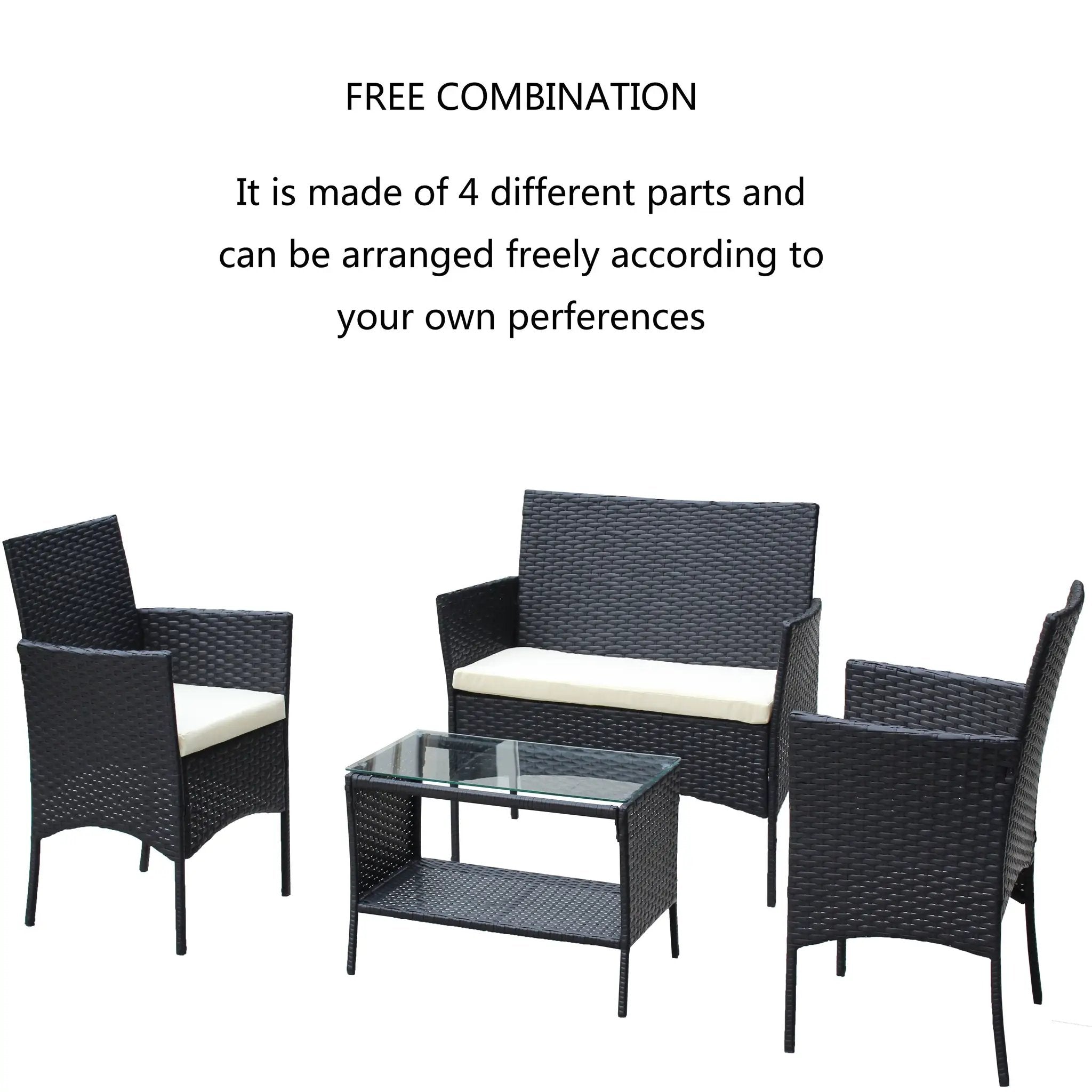 4 PC Rattan Patio Furniture Set Outdoor Cushioned Wicker Sofa by HouseOfZazla