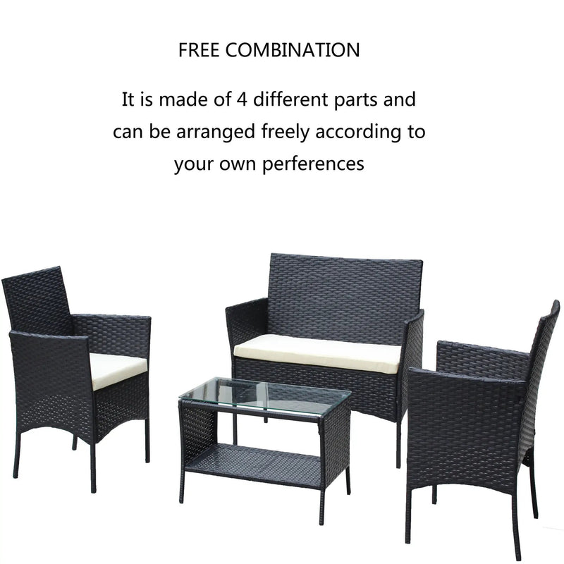 4 PC Rattan Patio Furniture Set Outdoor Cushioned Wicker Sofa by HouseOfZazla