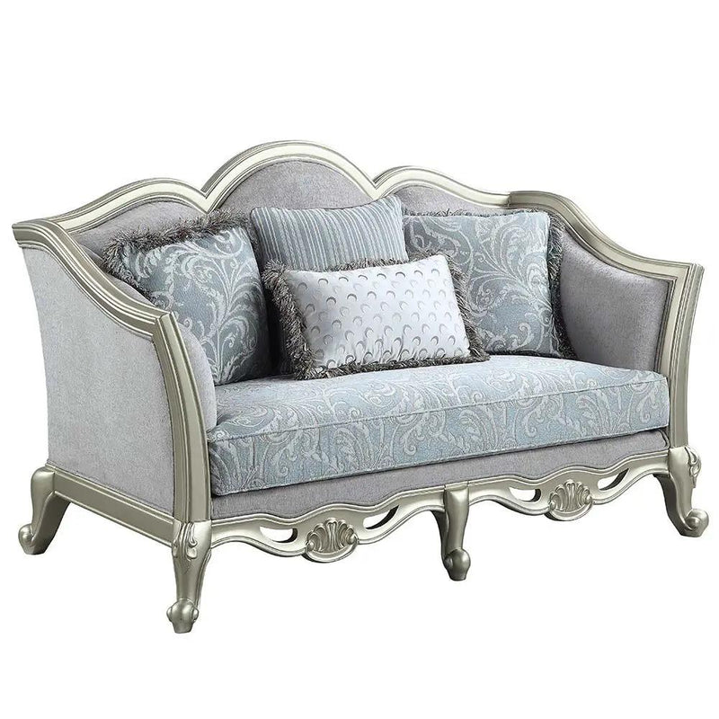 Qunsia - Loveseat With 4 Pillows - Light Gray Linen & Champagne by Unique Piece Furniture