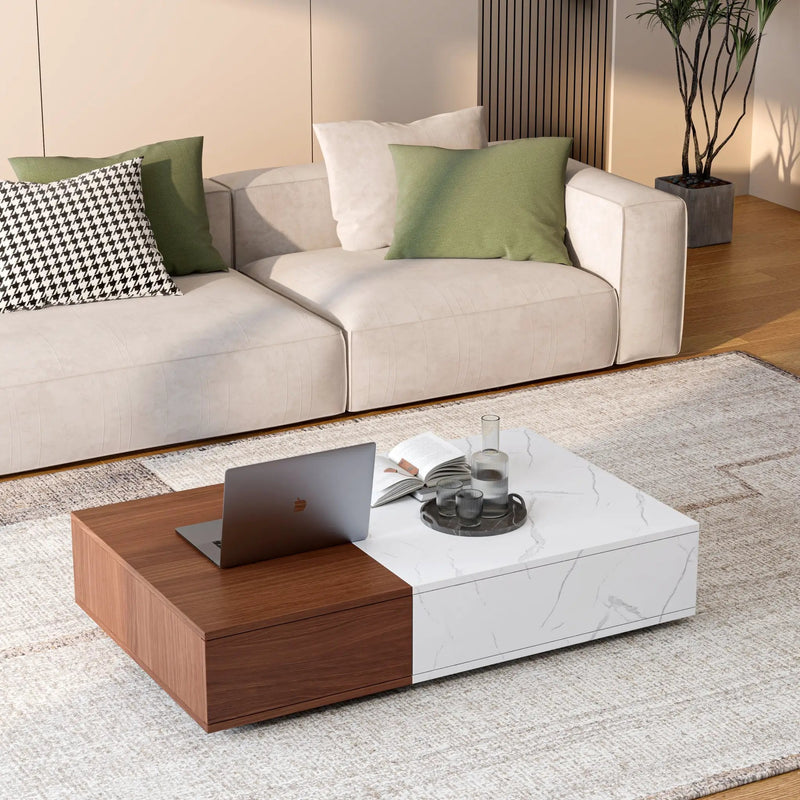 Modern Style Walnut Coffee Table With Two Storage Spaces by BLAKHOM